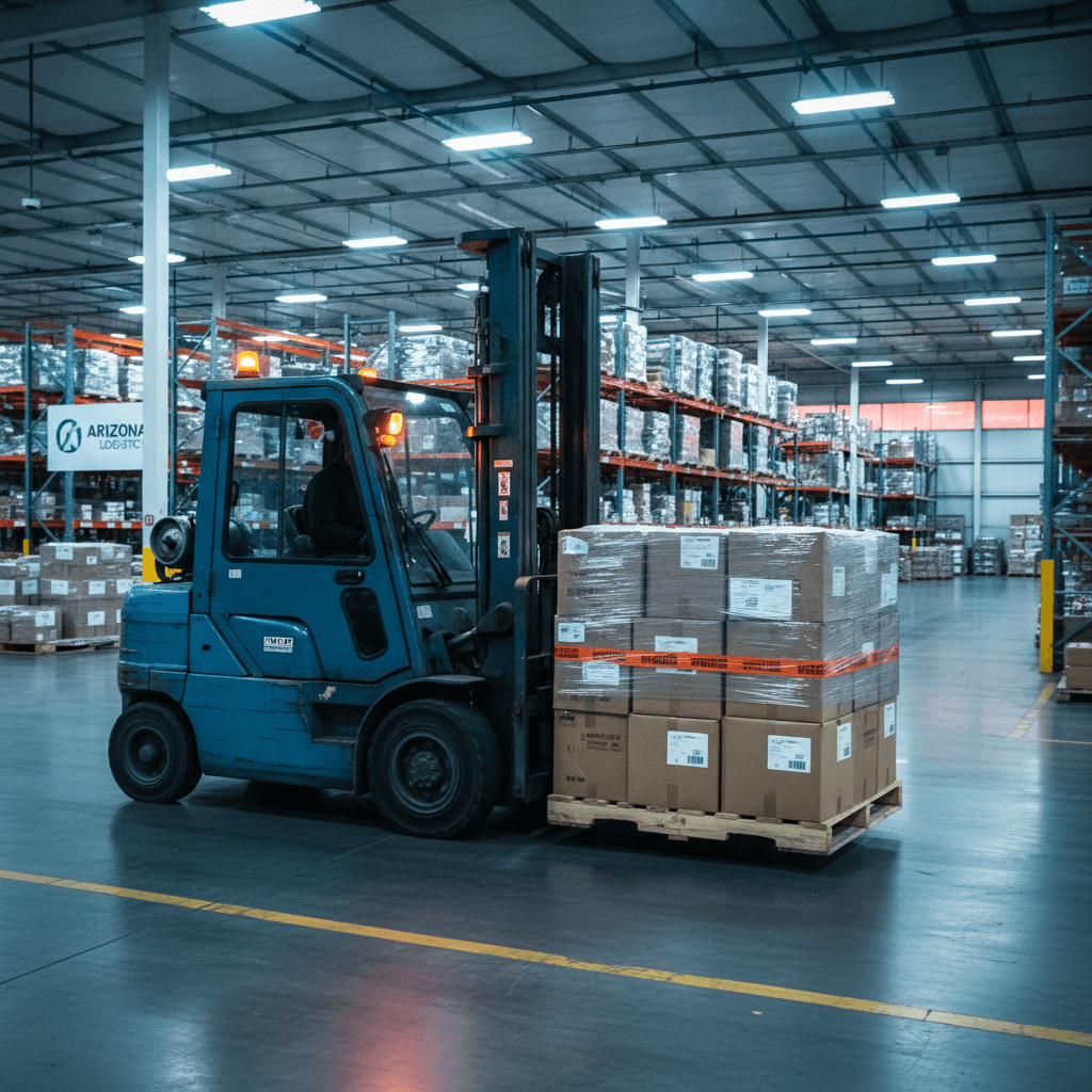 Warehouse forklift with pallet
