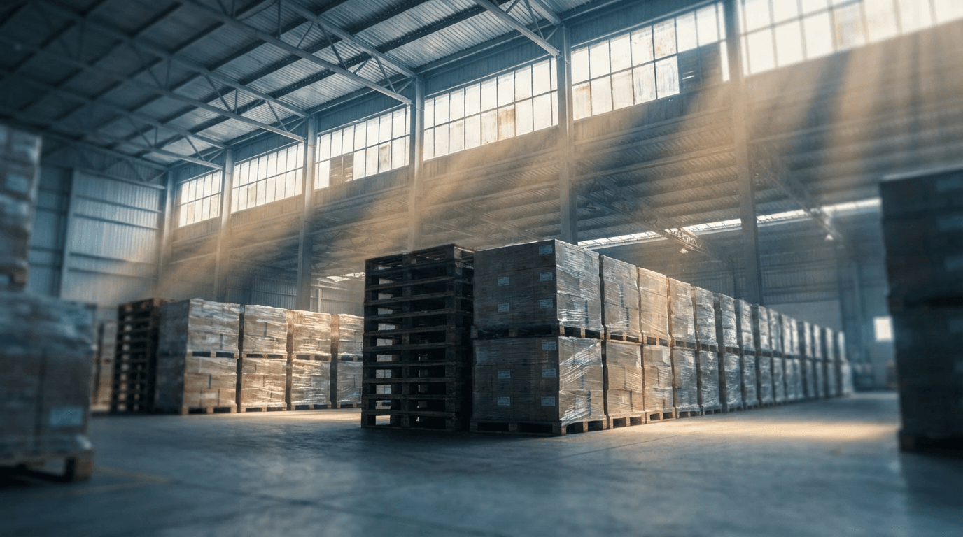 Pallet of mixed general merchandise in a warehouse